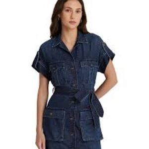 Lauren Ralph Lauren belted denim dress EUC